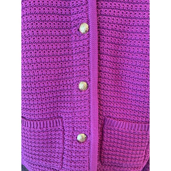 Talbots Womens XS Fuchsia Crochet Knit Cardigan With Gold Button Closure & Front - Picture 5 of 10